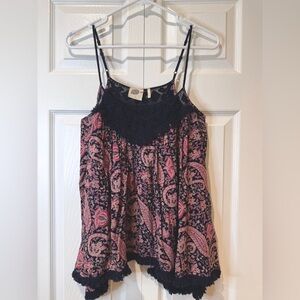 Anthropologie Lilka Fringe Swing Tank Strap Asymmetrical Embroidery Size Small